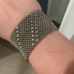 Wide Silver Beaded Cuff Bracelet